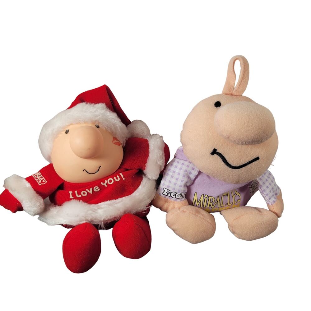 Ziggy Plush Toy Lot Santa “I Love You” & Miracles Purple Shirt 1998